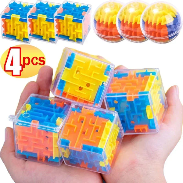 1/2/4pcs Mini Rolling Balls Stress Relieve Maze Children Kids 3D Magic Cube Puzzles Toys Games Decompression Six-sided Playing
