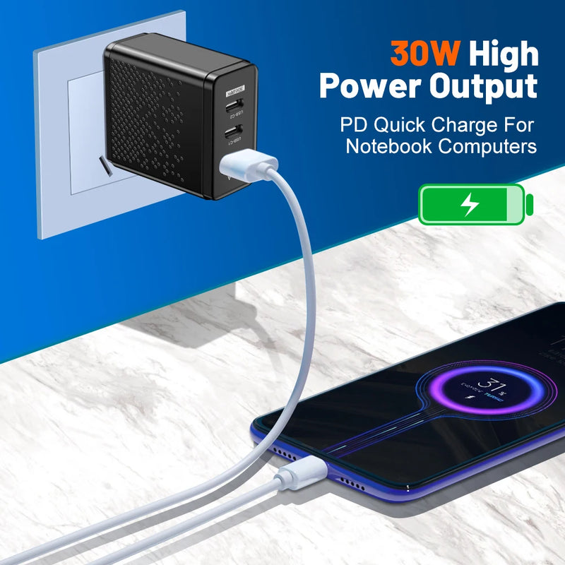 30W PD USB Type C Charger Mobile Phone Quick Charge Type C Wall Charger For iPhone Xiaomi Samsung Huawei EU/US/UK Plug Charger