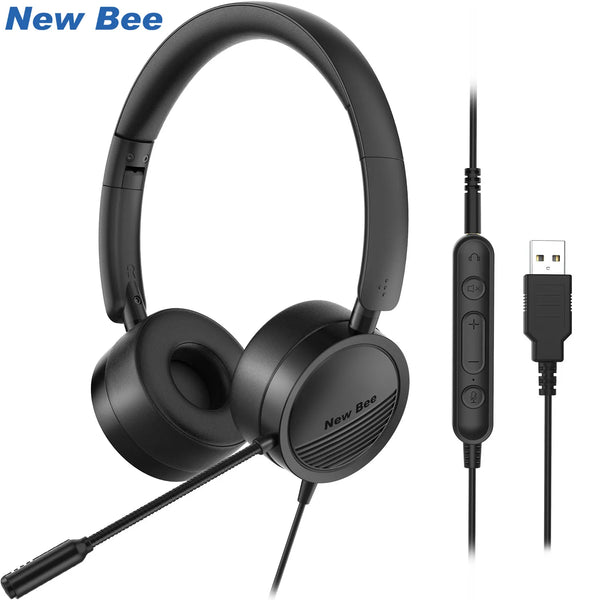 New Bee H360 USB Headset with Microphone for PC 3.5mm Business Headset with Mic Mute Noise Cancelling for Call Center Headphones