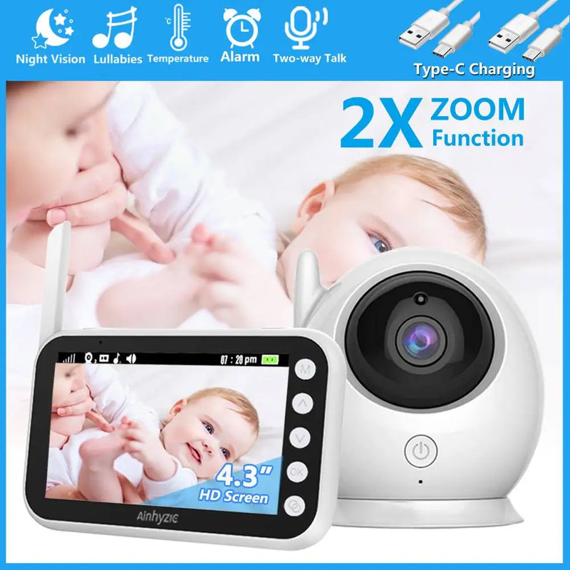 2024 Baby Monitor 4.3-inch 2.4Ghz Wifi Color Camera Two-way Audio Night Vision Wireless Video Security Monitoring Room ABM100