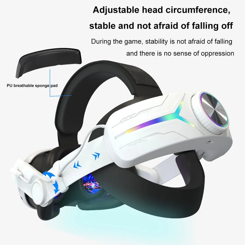 Head Strap for Meta Quest 3 Comfort Adjustable Head Strap RGB Backlight Built-In 8000mAh Battery for Meta Quest3 VR Accessories