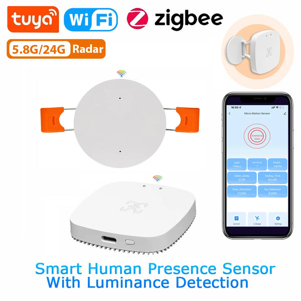 Smart Life Zigbee Human Presence Detector 5.8G/24G Tuya Wifi MmWave Radar Pir Montion Sensor With Luminance Detection