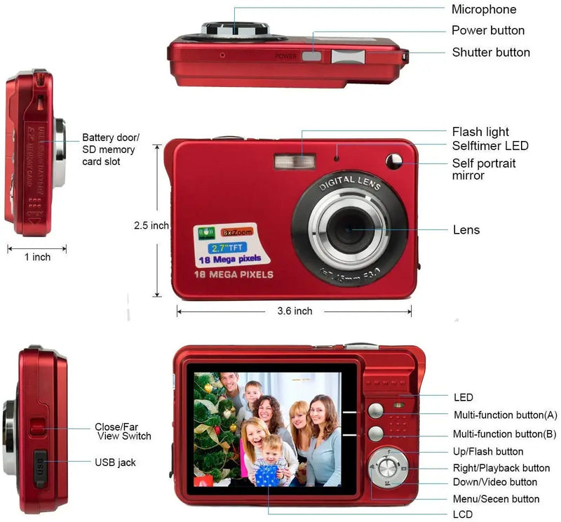 HD Mini Digital Camera18mp 2.7 Inch Point and Shoot for Kids Students Beginners-Birthday Xmas Gifts Cheap Camera Video Camera