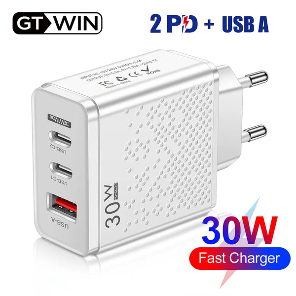 30W PD USB Type C Charger Mobile Phone Quick Charge Type C Wall Charger For iPhone Xiaomi Samsung Huawei EU/US/UK Plug Charger