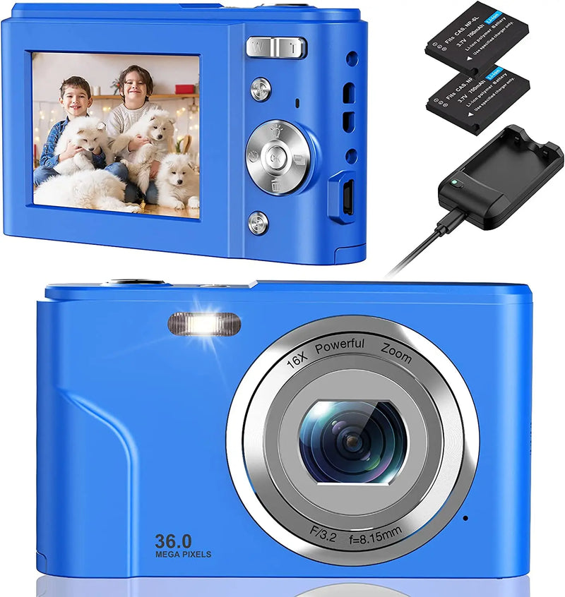 Digital Camera Full HD 1080P 36MP 2.4 Inch LCD Vlogging Camera for Kids, 16X Zoom Compact Pocket Camera Point and Shoot Camera