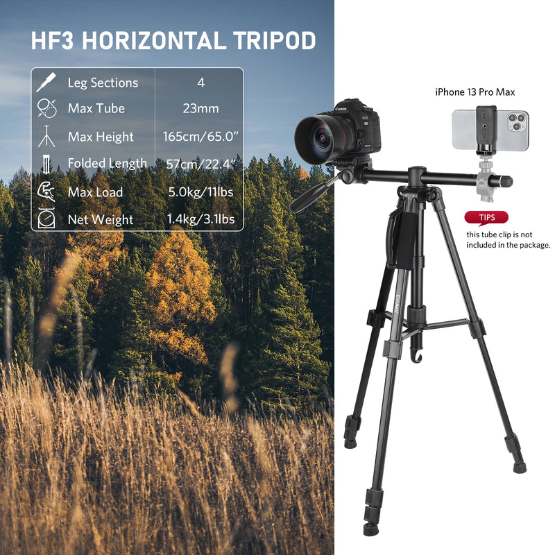 Professional Horizontal Tripod for Camera Mobile Phone Monopod 360-Degree Rotatable Center Column Lightweight Travel Dslr Tripod