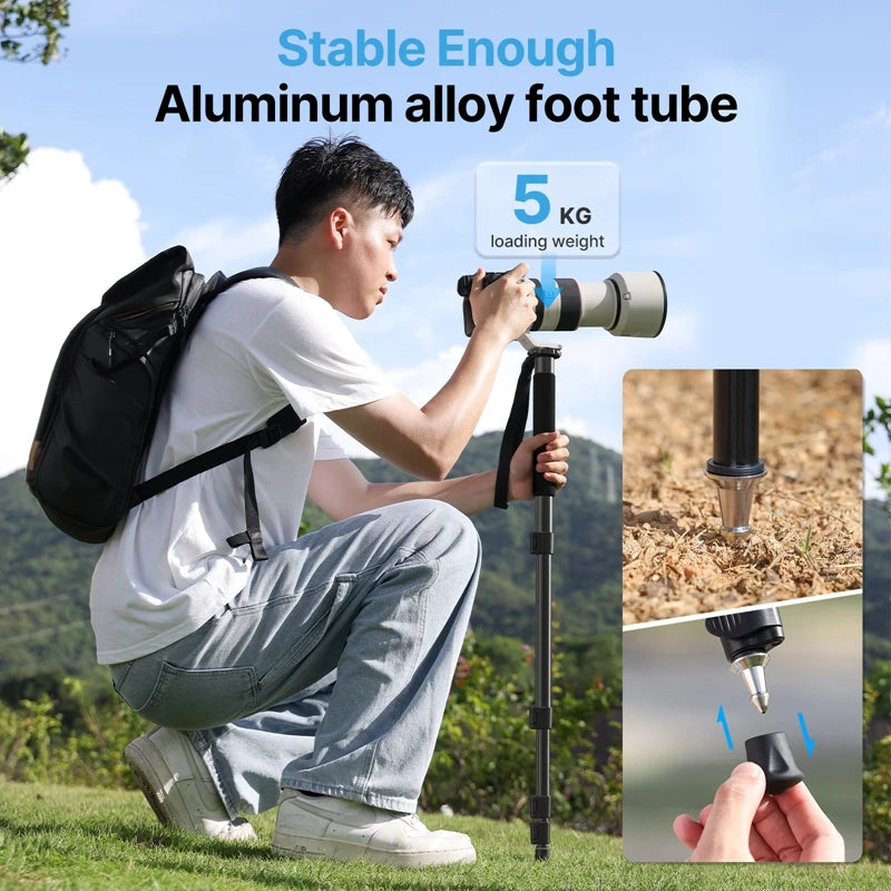 Ulanzi TB12 Aluminium Monopod Tripod Stand For DSLR Camera Sony Portable Lightweight 5 Sections Extendable Climbing Pole Tripod