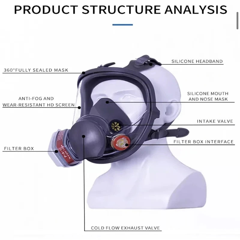 Full Face Chemical Protection Respirator, Gas Mask, Industrial Spraying, Dust and Safety Work Filter, 6800