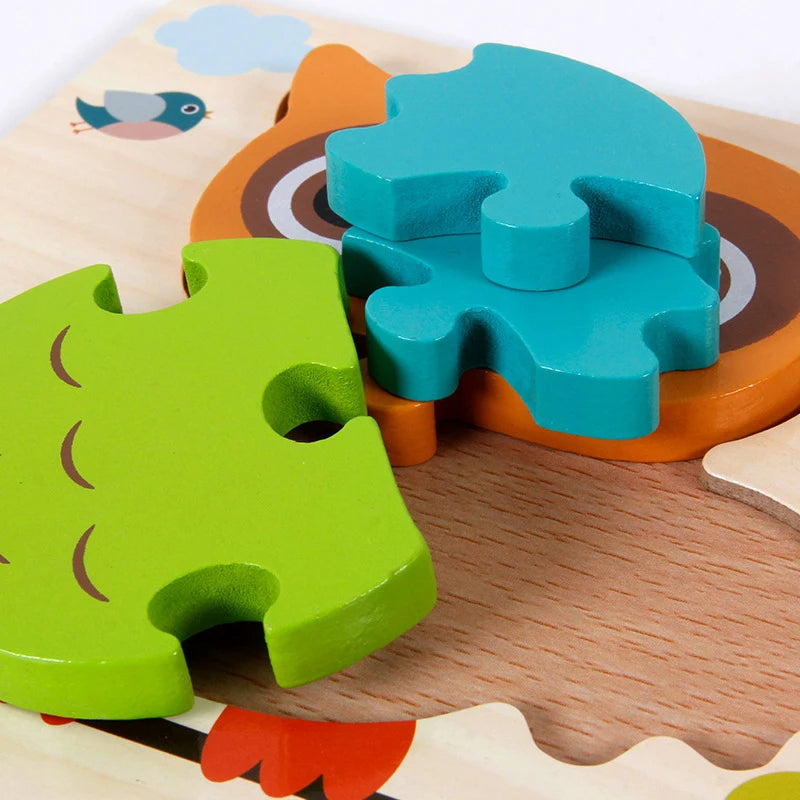 Baby Wooden Montessori Puzzle Child Game Wooden Puzzle 3D Cartoon Animal Puzzle Babies Toys Puzzles For Kids 1 2 3 Year Old