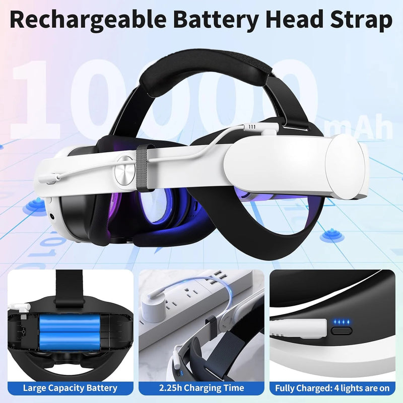 Adjustable VR Head Strap For Meta Quest 3 10000mAh Battery Alternative Head Strap Fast Charging For Meta Quest 3 VR Headset