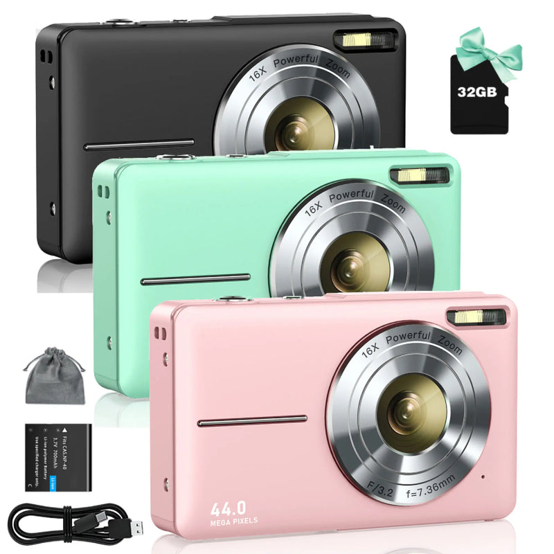 New 1080P Digital Camera for Kids Video Camera with 32GB SD Card 16X Digital Zoom Compact Point and Shoot Camera for Students