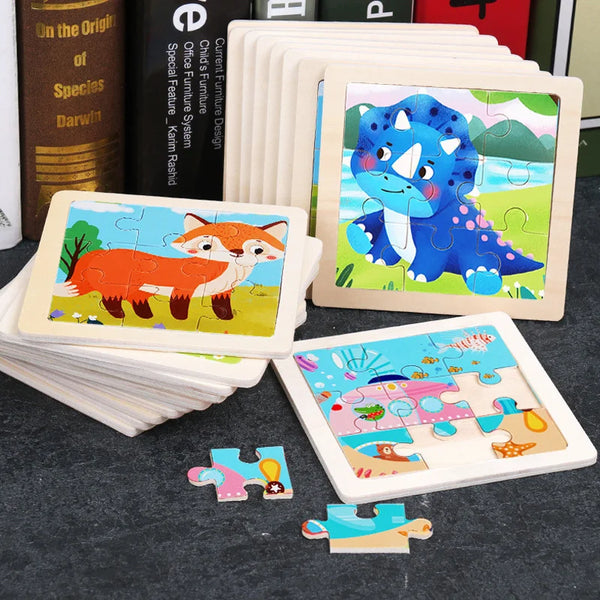 Baby Wooden Toys 11x11cm Jigsaw 3d Puzzle Cartoon Animal Traffic Wooden Puzzle Game Montessori Educational Toys For Children