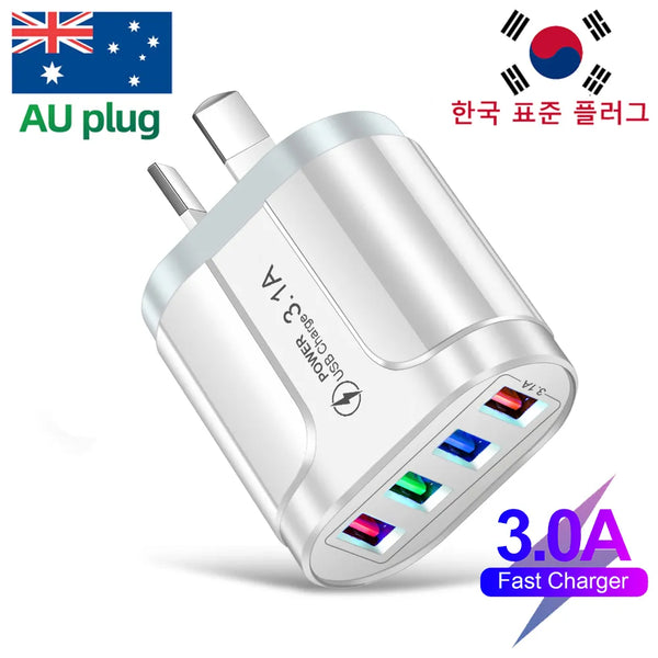 3.1A USB Korean Fast Charger Australian Quick Charge Phone Charger KR/AU Plug Adapter 4 Ports NewZealand USB Wall Charger