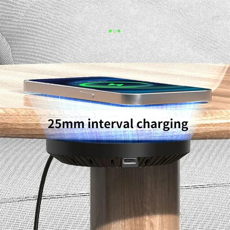 Wireless Charger Pad Stand 40MM Long Distance Invisible Hidden Under Desk Phone Induction Fast Wireless Charging Station Dock