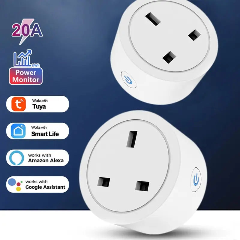 20A UK Plug TUYA WIFI Smart Socket With Power Monitor Voice Control Timing Home Power Socket Work with Alexa Google