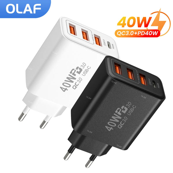 4 Ports 40W USB C Charger USB Type C Charger Fast Charging PD QC3.0 Mobile Phone Wall Chargers For iphone Xiaomi Samsung Huawei