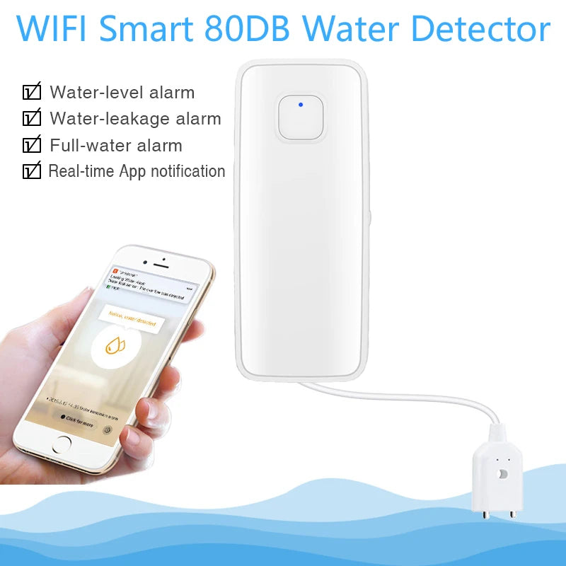 Tuya WiFi Smart Water Leak Sensor Water Overflow Level Detector Security Sound Alarm System Flood Leakage Sensor Remote Monitor