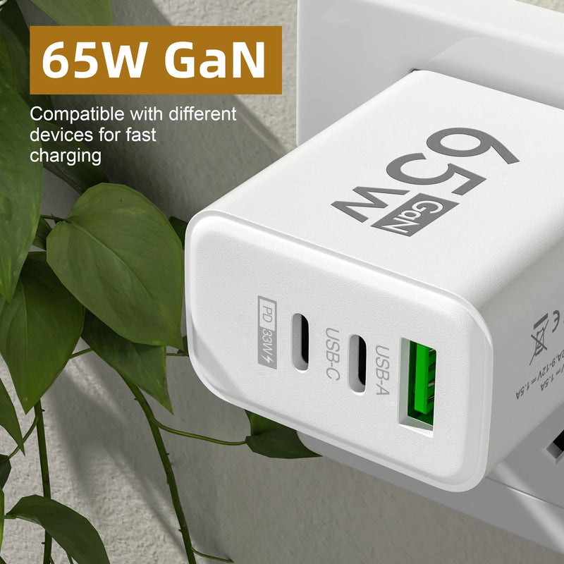 65W USB C Charger GaN Fast Charging Charger PD Quick Charge 3.0 Wall For Phone Adapter For iPhone Xiaomi 13 POCO Samsung Oneplus