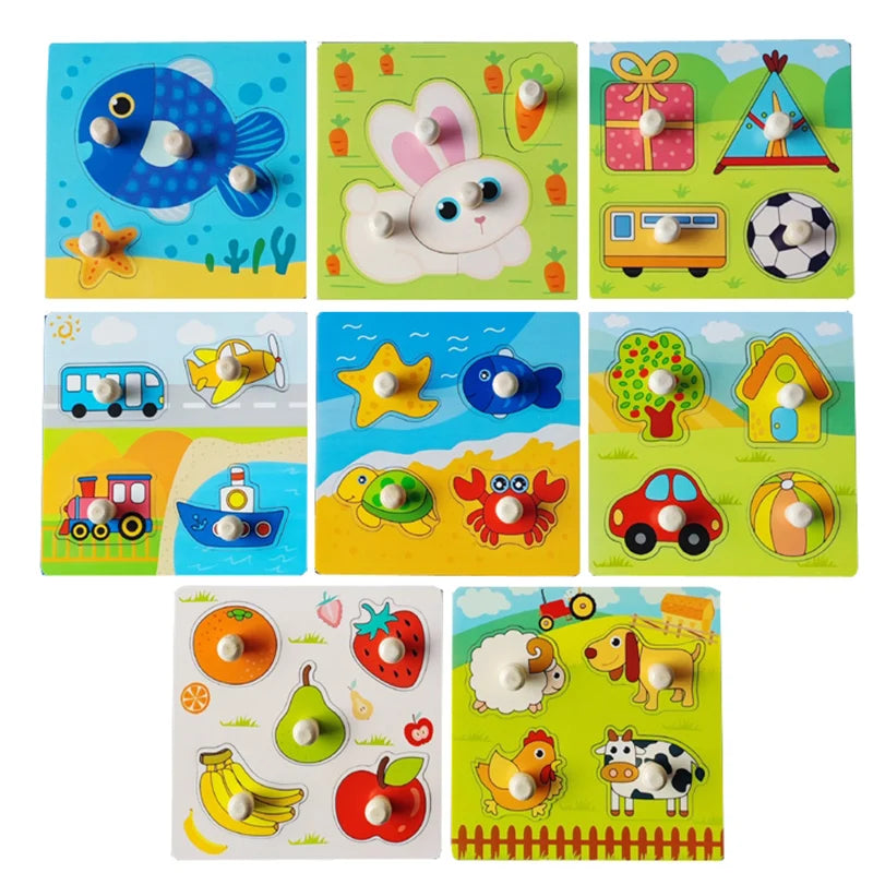 Baby Wooden Montessori Puzzle Child Game Wooden Puzzle 3D Cartoon Animal Puzzle Babies Toys Puzzles For Kids 1 2 3 Year Old