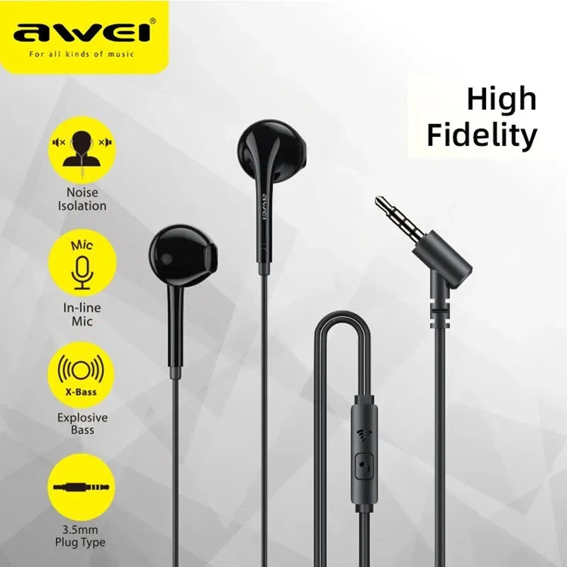 Awei PC-7T/PC-7 Wire-controlled Headset With Microphone Hands-free Calling Ergonomic Headphone Type-C Earphone For Smartphones