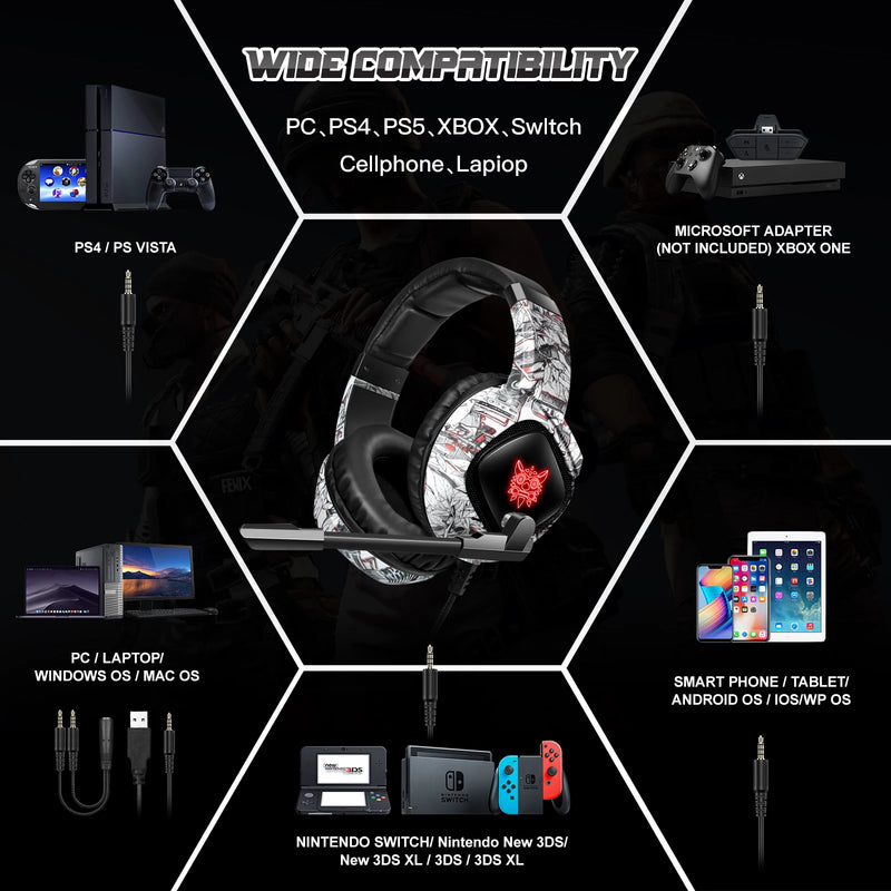 ONIKUMA Professional Gaming Headphone with Mic LED Backlight Wired Headset Gamer Noise Canceling For PS4 PS5 XBOX PC Gamer