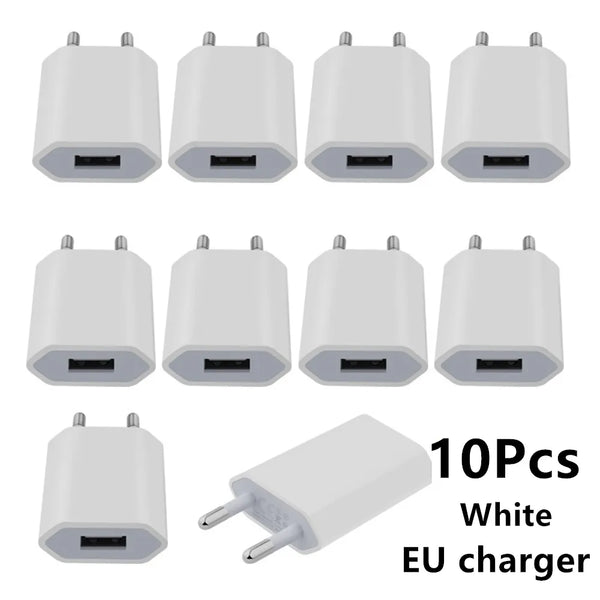 10Pcs Power Charger Type c Charger Usb 1A EU USB Wall Plug Phone Charger Power Adapter For Iphone 14 13 Samsung Xiaomi htc Cable
