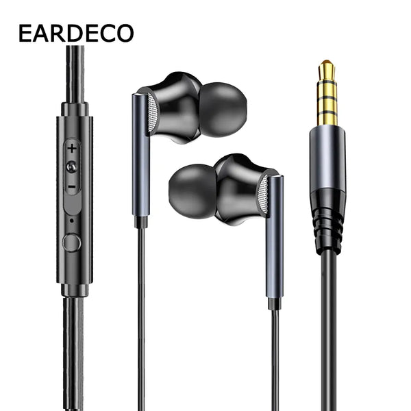 EARDECO Hifi Wired Headphones with Microphone Sport Earphone with Cable Wire In-ear Earbuds Headset for Phone Noise Canceling