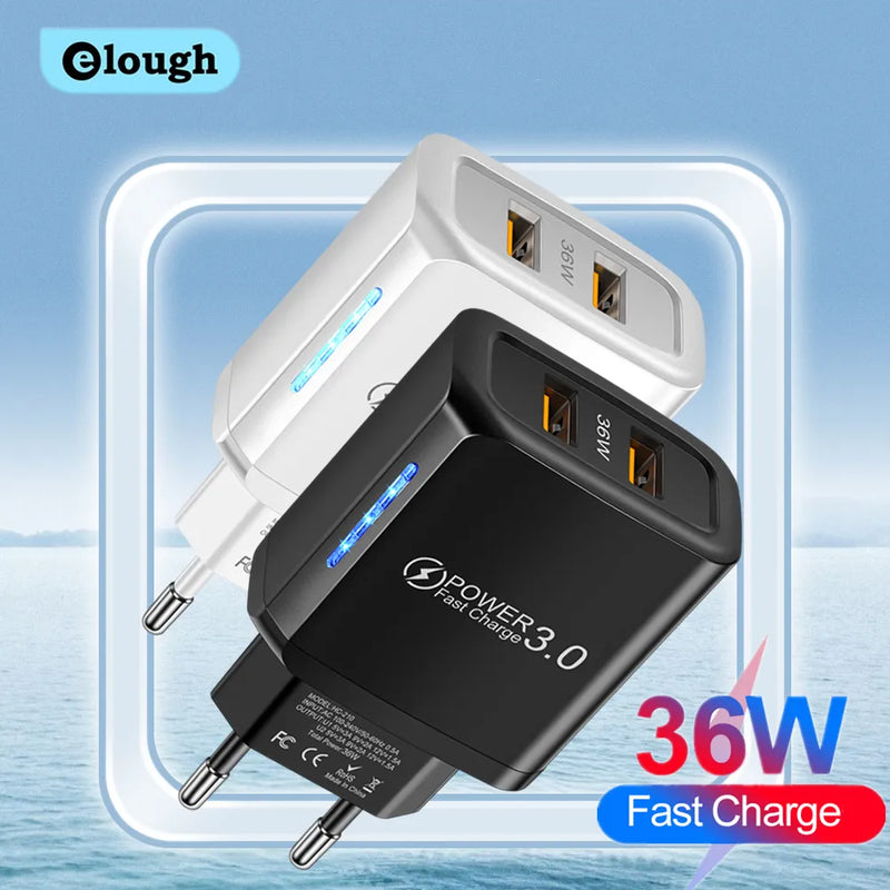 Elough 36W USB Charger Type C Fast Charging Phone Charger For iPhone 13 14 iPad Xiaomi Samsung QC PD 3.0 USB C Chargers Adapter