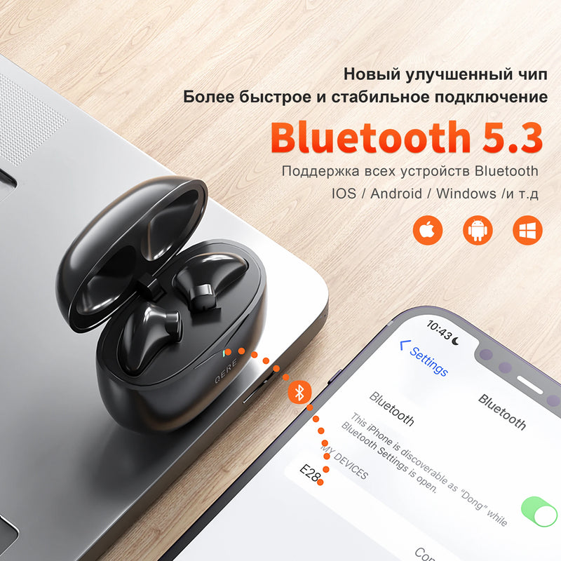 Wireless Headphones,QERE E28,NEW TWS Bluetooth 5.3,HD Microphone,HIFI Earphones,13mm Driver,60ms Low Latency,4 Mics+ENC Call