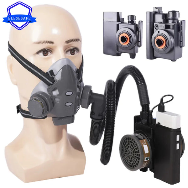 Portable Electric Air Purifying Gas Mask Half Face Chemical Respirator For Work Safety Polishing Welding Spraying Protection