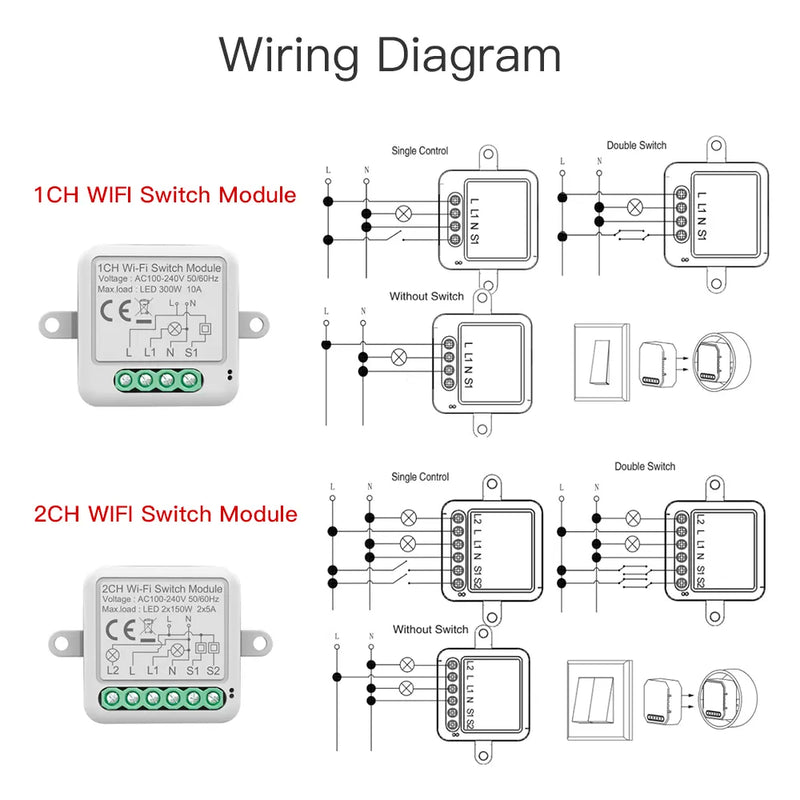 Tuya WiFi Zigbee Smart Switch Module Electrical Switching Breaker 1/2/3/4Gang Lighting Switch Module Mobile APP Control Alexa