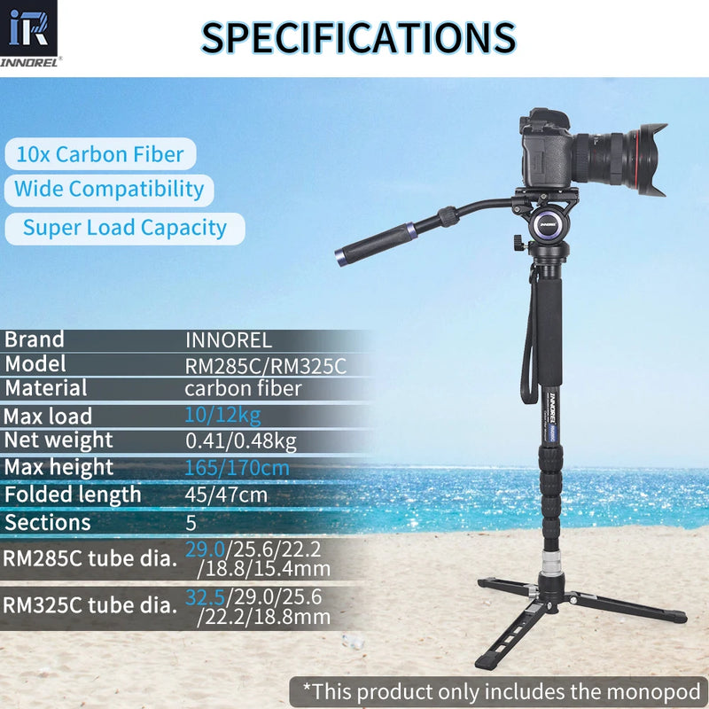 RM285C/RM325C Professional Carbon Fiber Monopod for Canon Nikon Sony DSLR Camera Video Camcorder 5-Section Photography Bracket