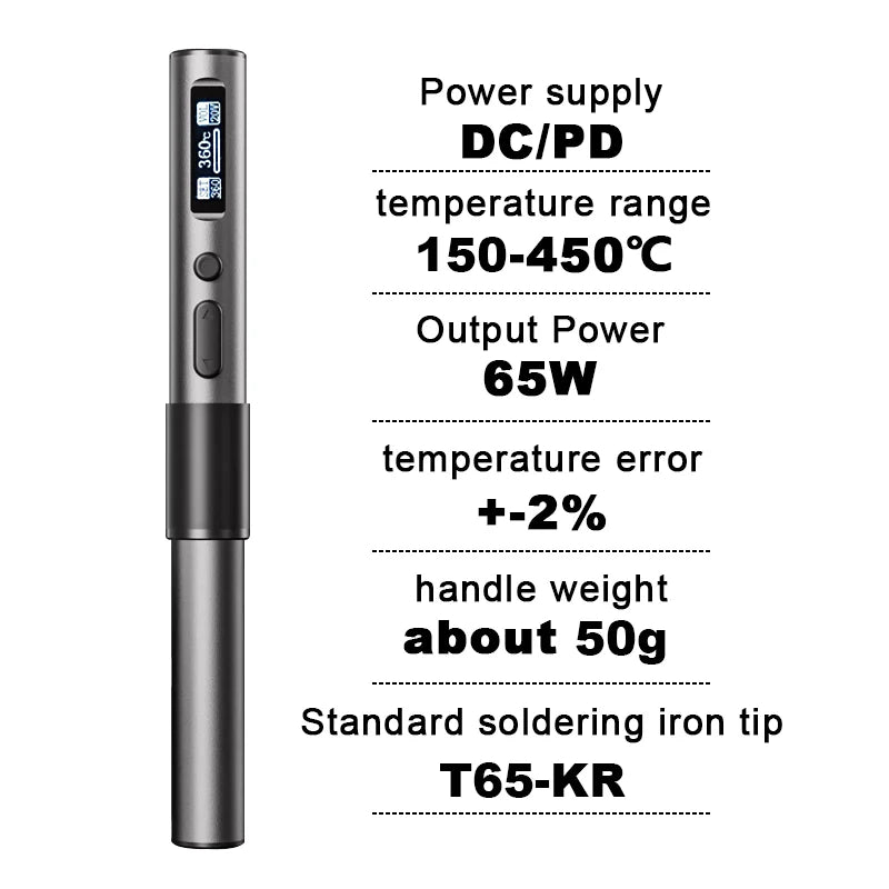 T65 Electronic Soldering Iron 65W Mini Portable Dormant Temperature Regulation Smart Repair Soldering Iron Tool Set