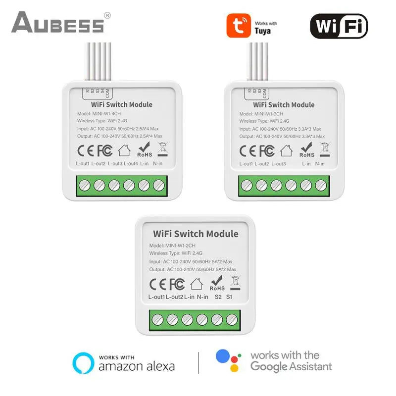 Tuya Wifi / Zigbee 16A Mini Smart Switch 1/2/3/4 Gang Support 2-way Control With Smart Life Alexa Google Home Yandex Alice