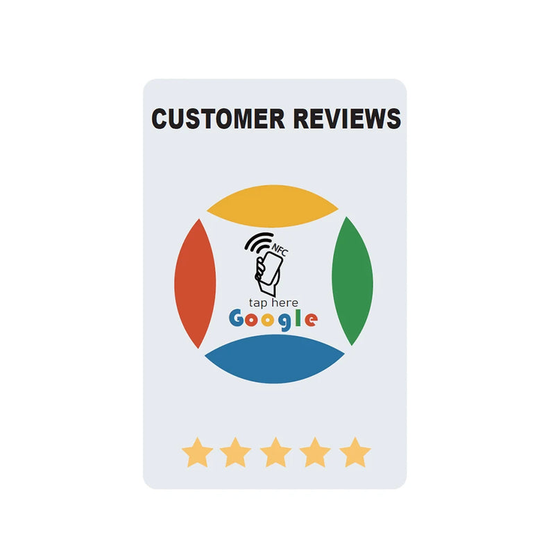 Review us on Google Trustpilot Tripadvisor Reviews NFC Tap Cards NTAG215 504bytes NFC-Enabled Google Reviews Cards