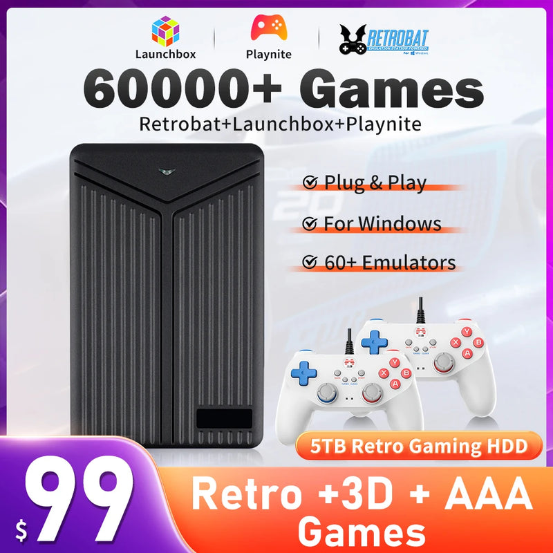 Hyper Base Mix 5TB Emulation Drive Retrobat+Launchbox+Playnite 3-in-1 Game HDD 60000 Games External Hard Drive With AAA/3D Games