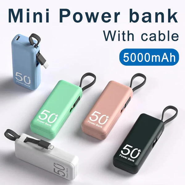 Portable Power Bank 5000mAh Mini PowerBank Built in Cable External Battery Fast Charger For iPhone Samsung Xiaomi Power Banks