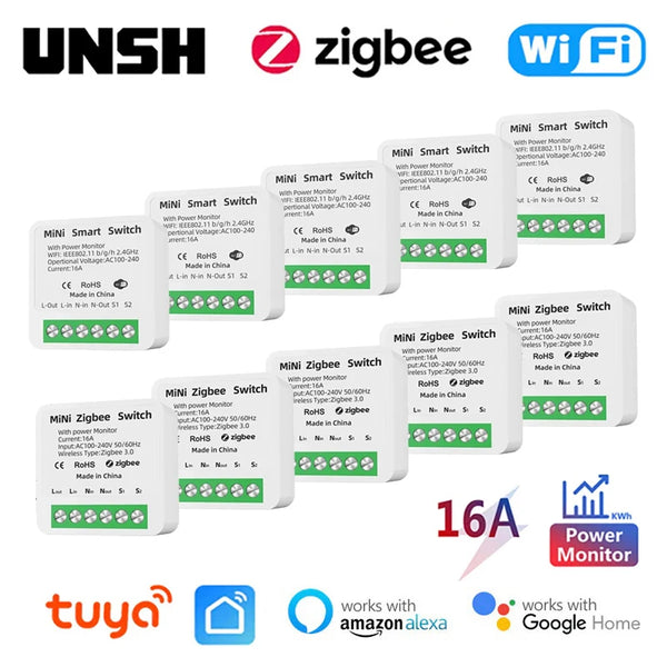 16A Tuya WiFi ZigBee Smart Switch 2-way Control Switch Mini Smart Breaker Smart Life Control Work With Alexa Google Home Alice