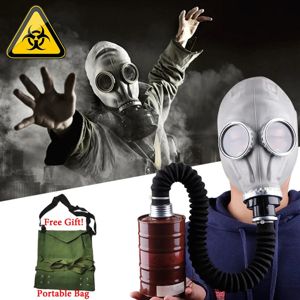 Full Face Gas Mask Chemical Respirator Gray/Black Natural Rubber Ghost Mask With Hose Filter For Painting Spraying Pesticide CS