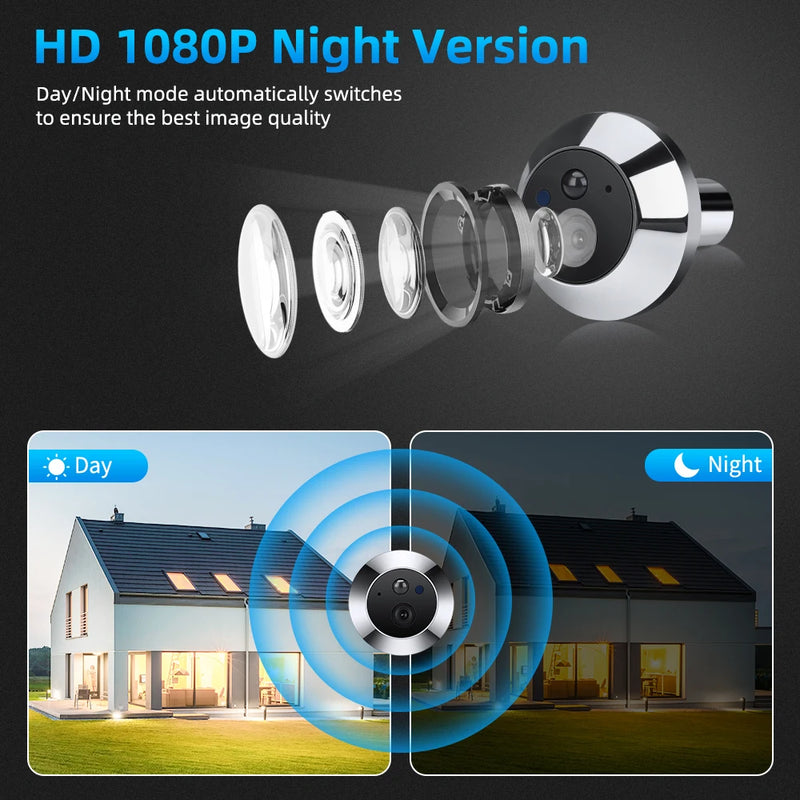 Wsdcam Tuya Wifi Door Bell 4.3Inch Wireless Doorbell One Way Audio Night Vision Peephole Camera Smart Home Security-Protection