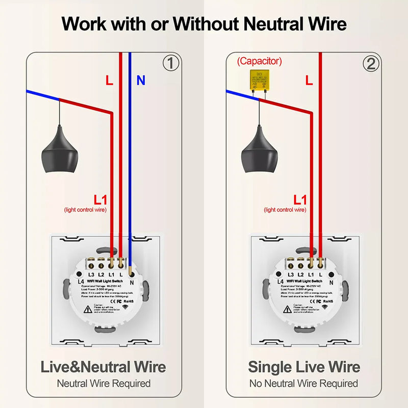 Tuya Wifi Smart Touch Switch Light Brazil 4*4 No Neutral Wire 4/6 Gang RF433 Remote On Off Light Smart Life Alexa Google Home