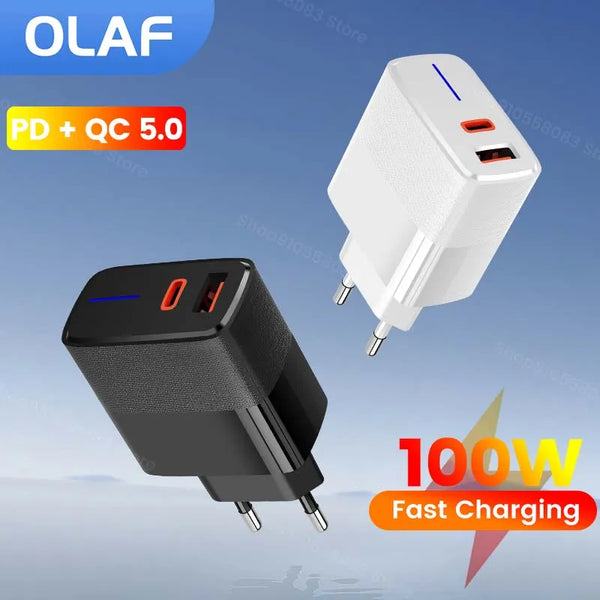 Olaf USB C Charger 100W Type C Charger For iPhone Xiaomi Samsung Huawei QC 5.0 Fast Charging PD Charger Adapter For Mobile Phone