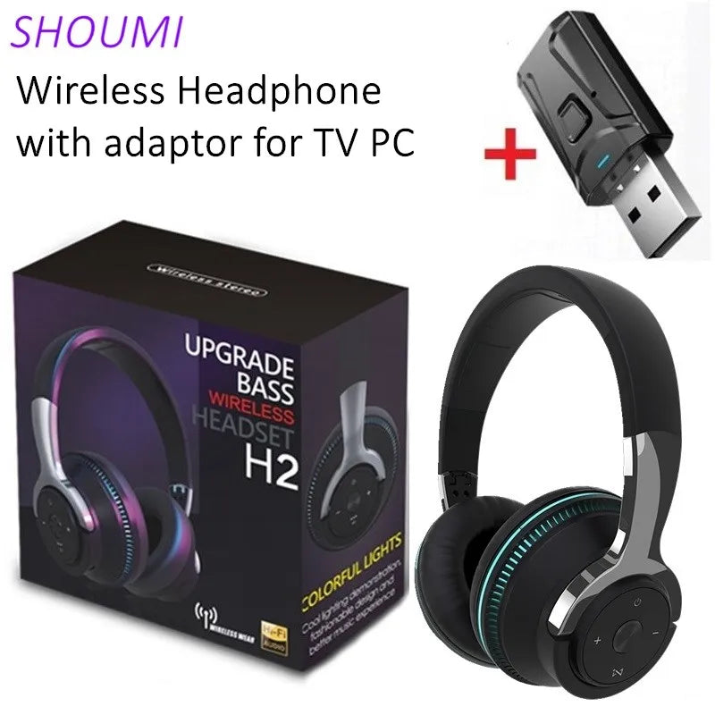 Tv Bluetooth Headphones Wireless Headphon with Mic USB Adaptor Headset Noise Canceling Stereo Foldable Bass for TV Earphone