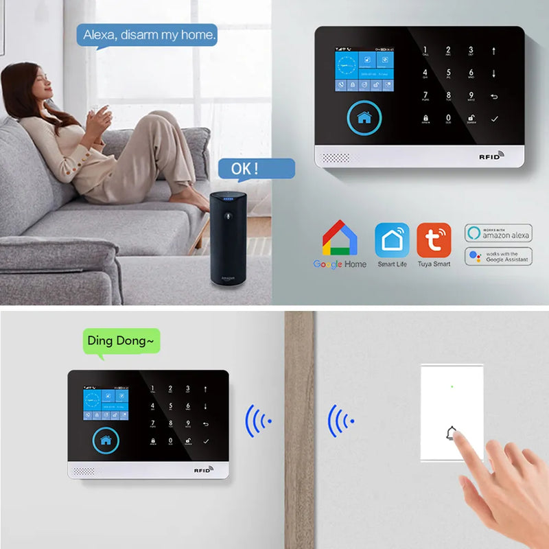 PG103 WiFi Alarm System for Home Burglar Security Tuya Smart House App Control 433MHz GSM Wireless With Motion Sensor Camera