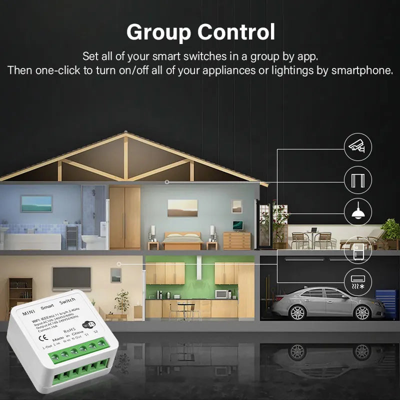 AUBESS 16A Tuya WiFi Mini DIY Smart Switch 2 Way Control Smart Home Automation Module Via Alexa Google Home Alice Smart Life App